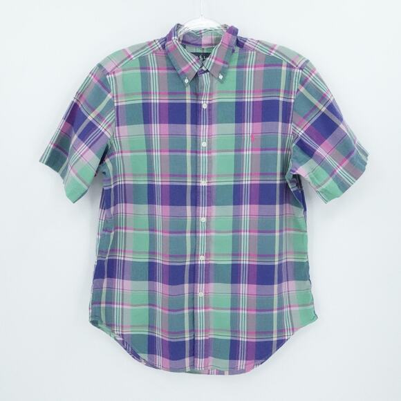 Ralph Lauren Shirt Mens Large Multicolor Plaid Classic Fit Short Sleeve Preppy - Picture 1 of 16